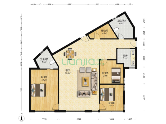 侨房大厦 3室1厅2卫 171平方