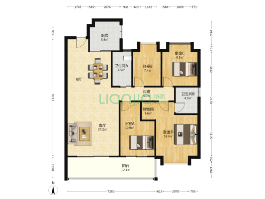 碧桂园云南映象云彩南区 4室1厅2卫 143平方