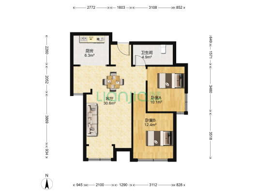 千吉花园 2室1厅1卫 95平方