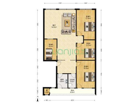 何兴巷13号 4室1厅1卫 154平方