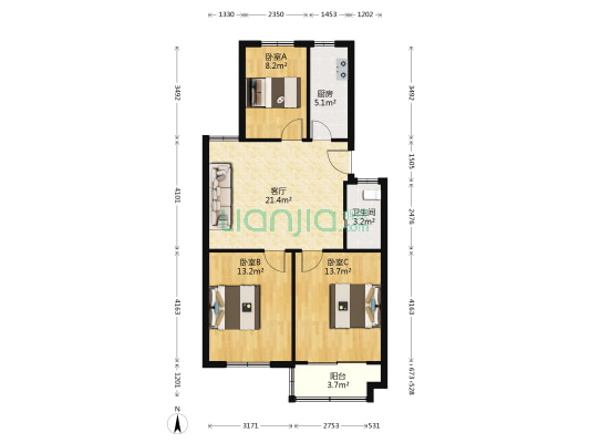 江畔人家丽江苑 3室1厅1卫 81平方