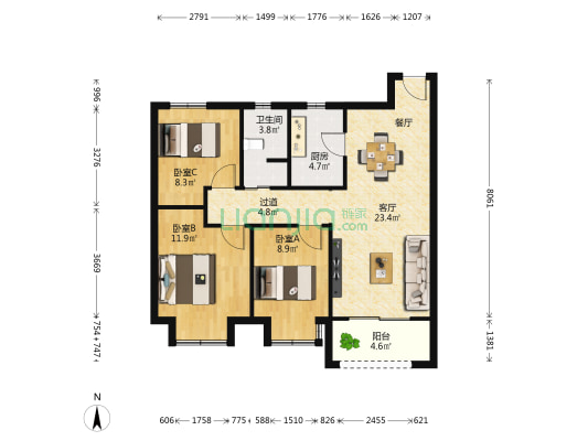 书香瑶庭 3室1厅1卫 94平方