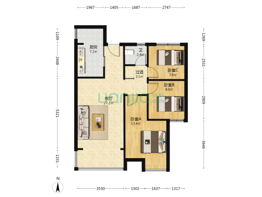 金成德信锦绣之城南区 3室1厅1卫 92平方