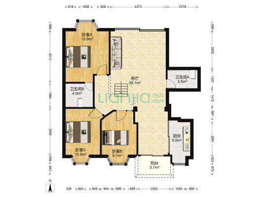 时代名城 3室1厅2卫 113平方