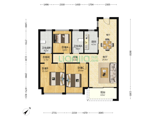 复地星愉湾二期 3室1厅2卫 97平方