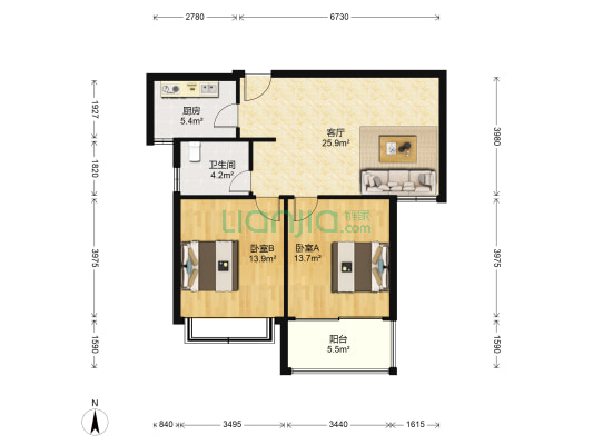 双友新和城 2室1厅1卫 86平方