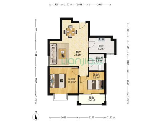 梦和雅居二期 2室1厅1卫 76平方