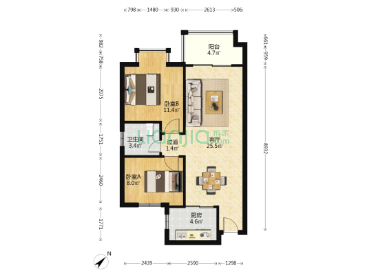 北官和悦景苑 2室1厅1卫 80平方