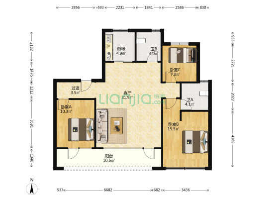 龙湖景粼玖序 3室1厅2卫 126平方