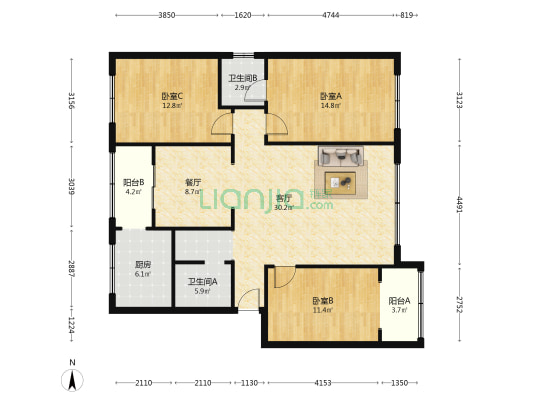 顺溪苑 3室2厅2卫 121平方