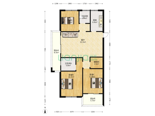 学府新城春晓园 3室1厅2卫 118平方