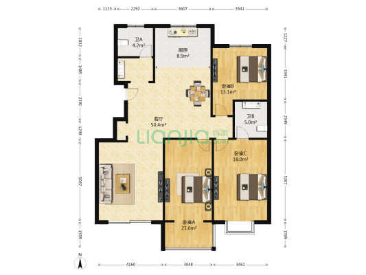 师苑小区 3室1厅2卫 147平方