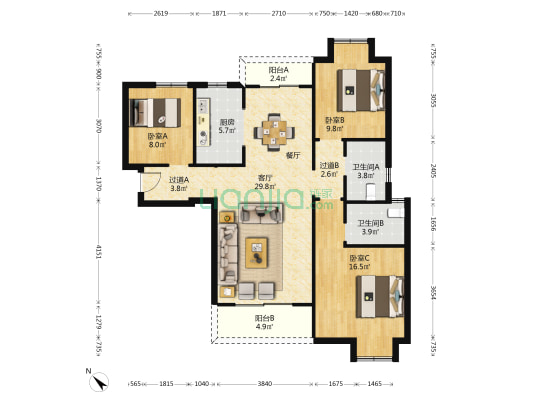 天熙楚世家 3室1厅2卫 118平方
