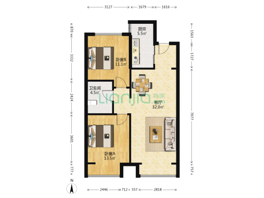 中海海港城三期天誉 2室1厅1卫 94平方