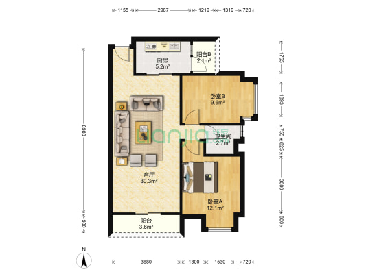 碧水天源 2室1厅1卫 88平方