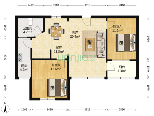 新乐名苑 2室2厅1卫 88平方