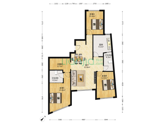 东淮海公寓 3室1厅2卫 141平方