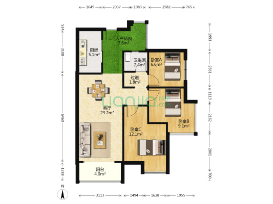 光华尚居 3室1厅1卫 86平方