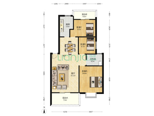 航泰家园 3室1厅1卫 100平方
