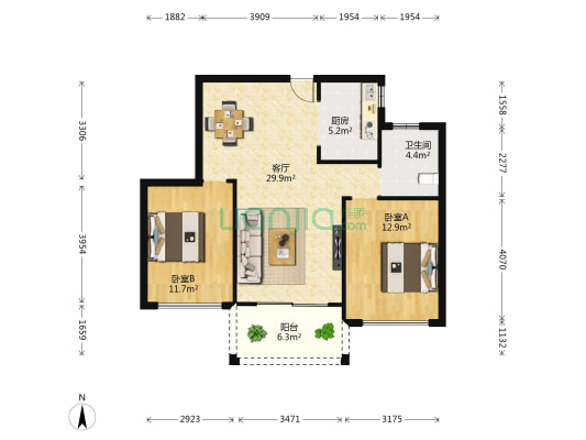 半岛1号五期 2室1厅1卫 86平方