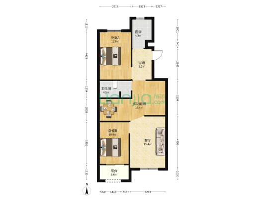 隆基泰和紫岸 3室1厅1卫 88平方