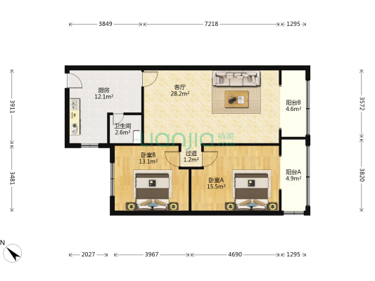 高升桥南街13号 2室1厅1卫 74平方