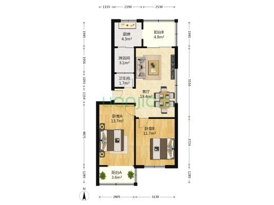 小天南巷25号 2室1厅2卫 78平方