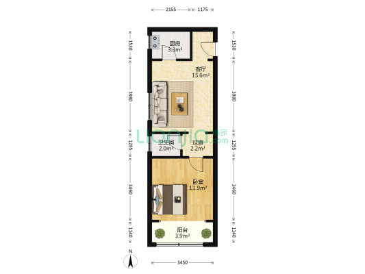 陇海东路239号 1室1厅1卫 65平方