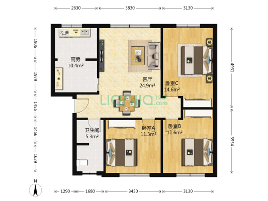 和平雅苑 3室1厅1卫 93平方