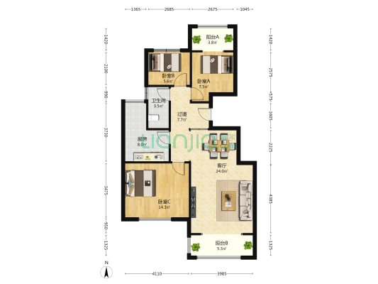 天域学府 3室1厅1卫 110平方