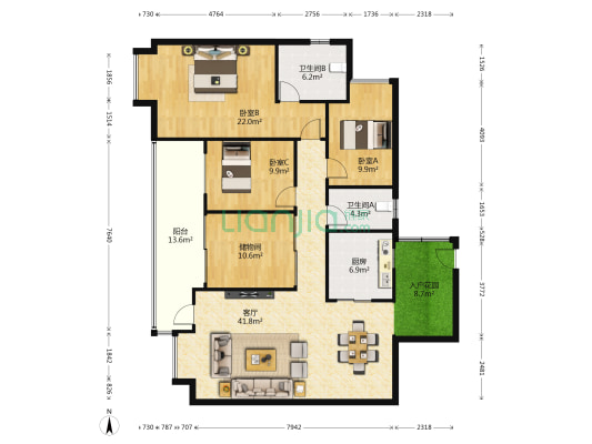 国电金海域 3室1厅2卫 143平方