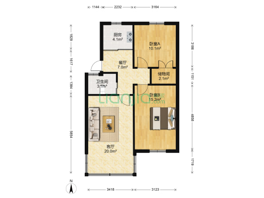 石化大湖生活区南区 2室2厅1卫 74平方