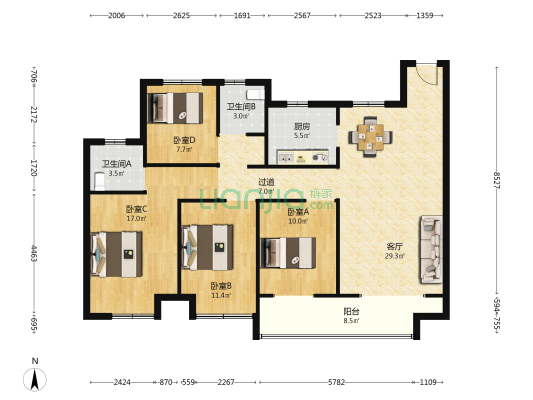 荣润湖畔玲珑 4室1厅2卫 136平方
