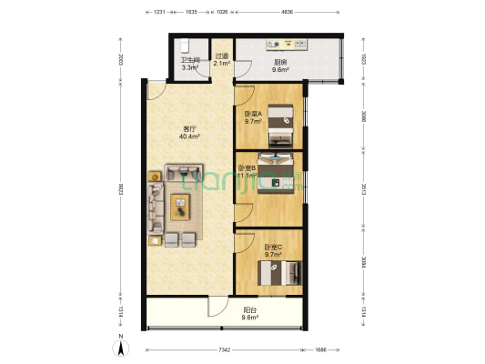 河南省京剧院家属院 3室1厅1卫 110平方