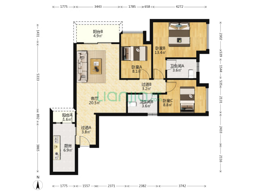 碧桂园翡翠城2期峰璟 3室1厅2卫 99平方
