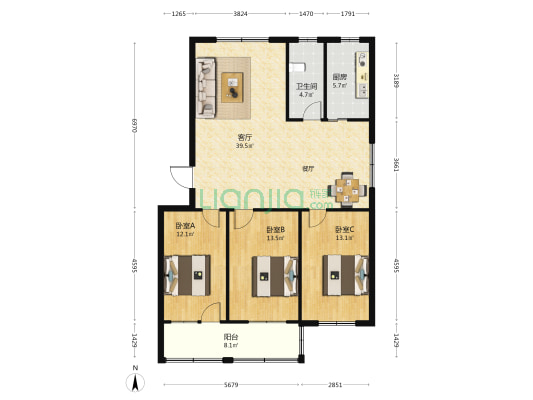 裕丰家园 3室1厅1卫 118平方