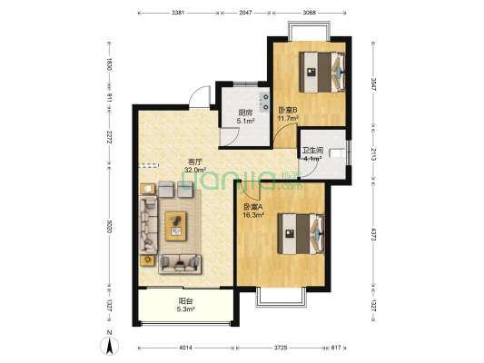 康城花园 2室1厅1卫 104平方