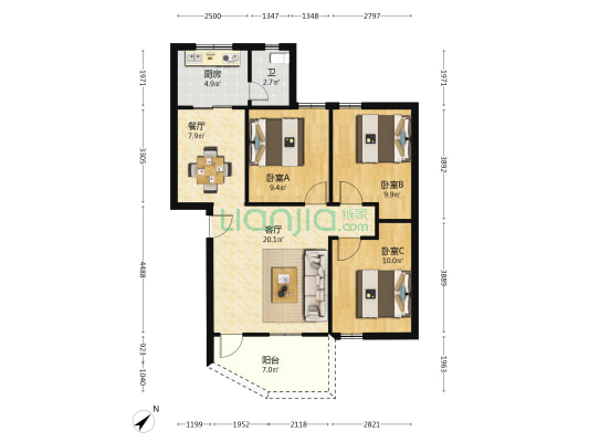供电住宅小区 3室2厅1卫 84平方