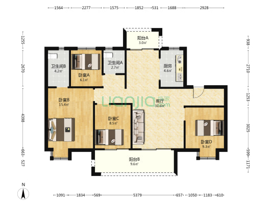 梧桐公馆 4室1厅2卫 120平方