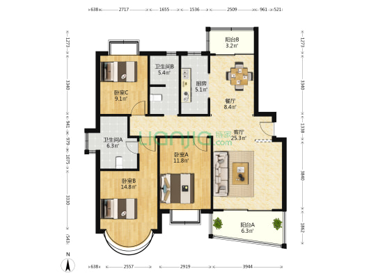 英达苑 3室2厅2卫 147平方