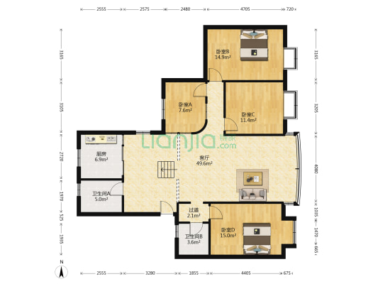 工农路64号 4室1厅2卫 142平方