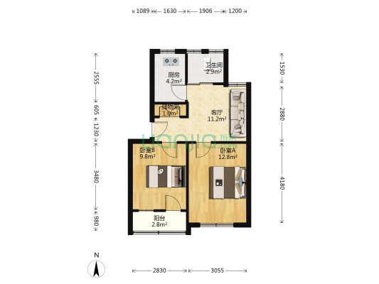 解放路42号 2室1厅1卫 58平方