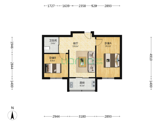 龙新雅居 2室1厅1卫 62平方