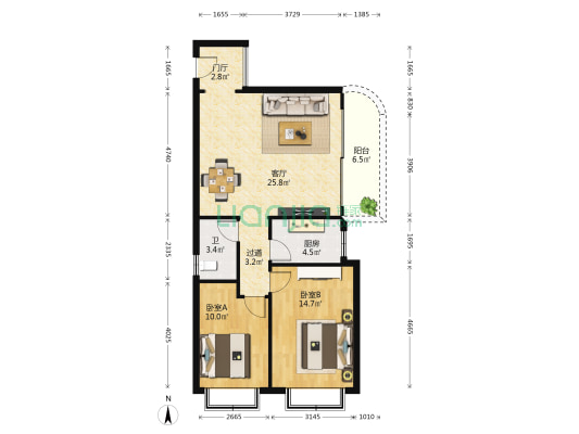 海天一舍 2室1厅1卫 63平方