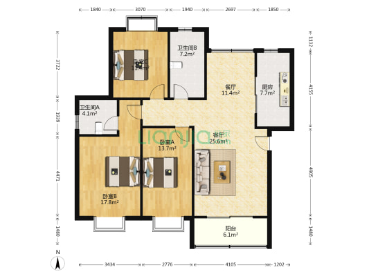 同清苑 3室2厅2卫 122平方