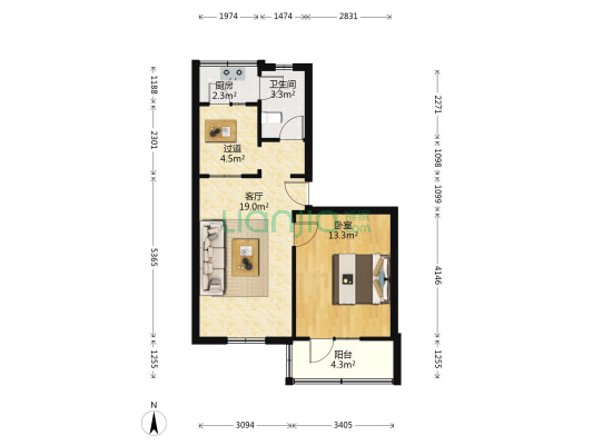 落虹桥街10号 1室1厅1卫 52平方