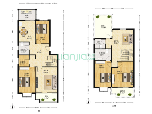 宏泰花园 4室3厅3卫 179平方
