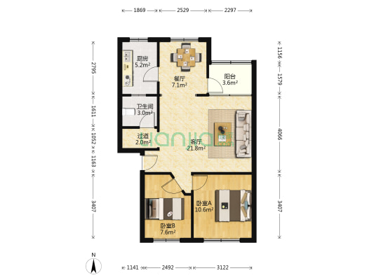白龙小区 2室2厅1卫 75平方