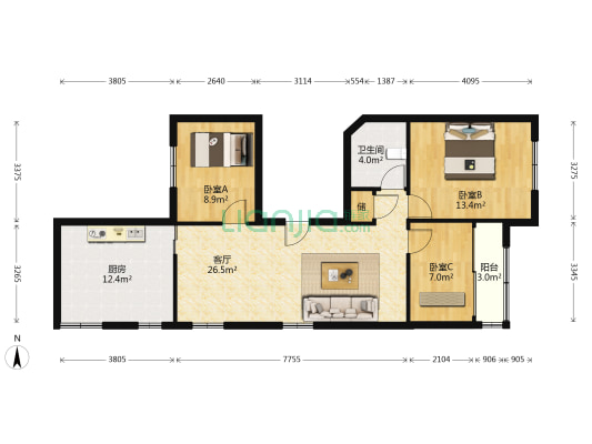 隆山东路九十七弄院 3室1厅1卫 100平方