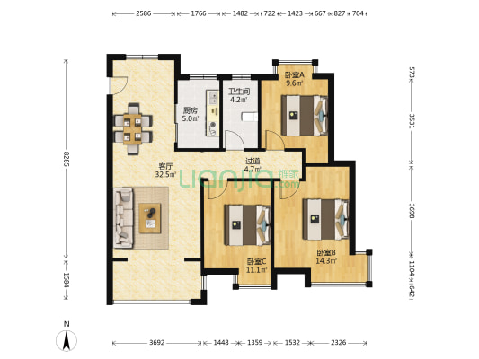 恒锦花苑二区 3室1厅1卫 98平方
